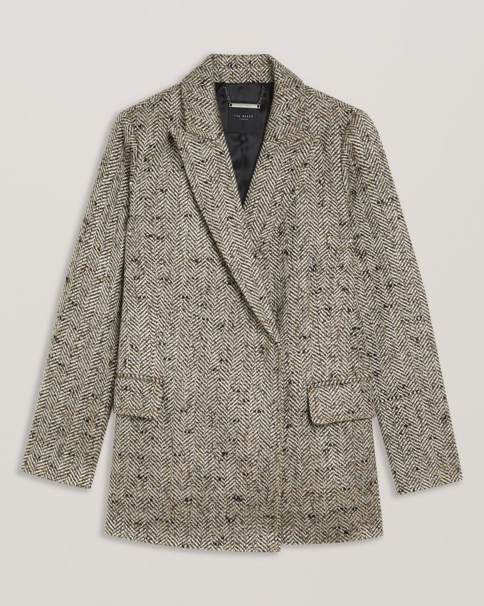 Veste Ted Baker Oversized Herringbone Blazer Beige Femme | LGL-12313185